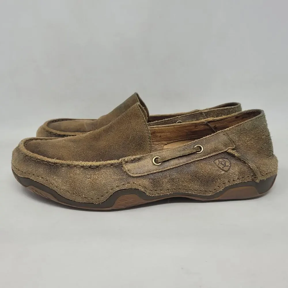 Ariat Shoes Men 10.5 Brown Slip On Loafers Distressed Suede Advanced Cushioning - Picture 5 of 12